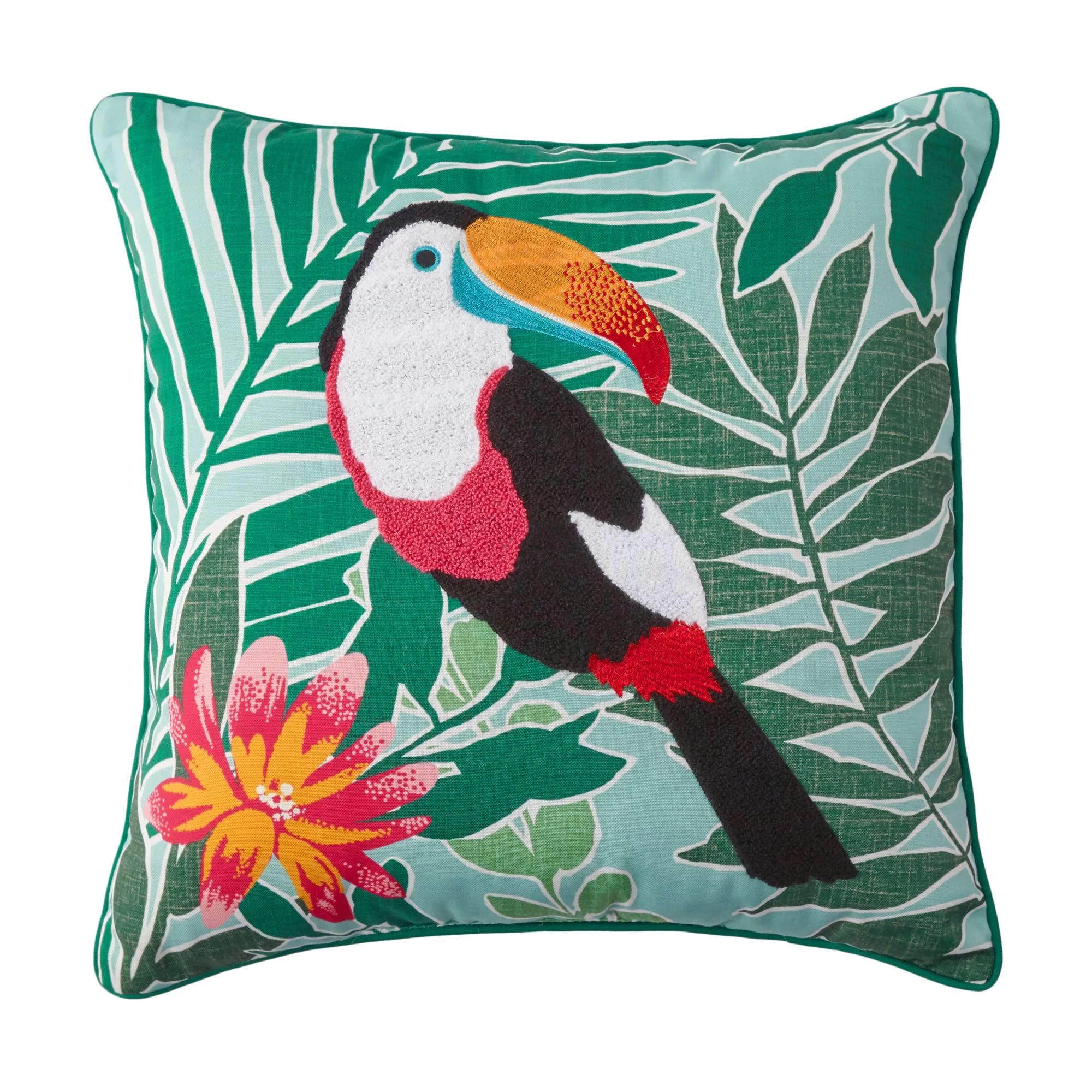 Better Homes & Gardens Toucan Outdoor Throw Pillow, 19" x 19", Green | Walmart (US)