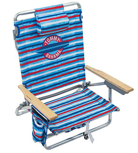 Tommy Bahama 5-Position Classic Lay Flat Folding Backpack Beach Chair, Aluminum , Red, White, and Blue Stripe | Amazon (US)