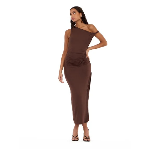 Forever 21 Women’s Maxi Dress with Side Ruching Detail and High Neckline, Sleek Fitted Silhouet... | Walmart (US)