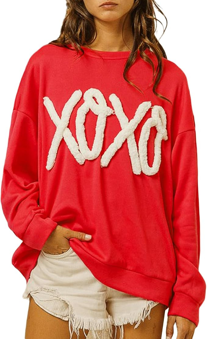 DSORVICD Women Valentine Sequin Sweatshirts Cute Heart Oversized Long Sleeve Crew Neck Pullover Y... | Amazon (US)