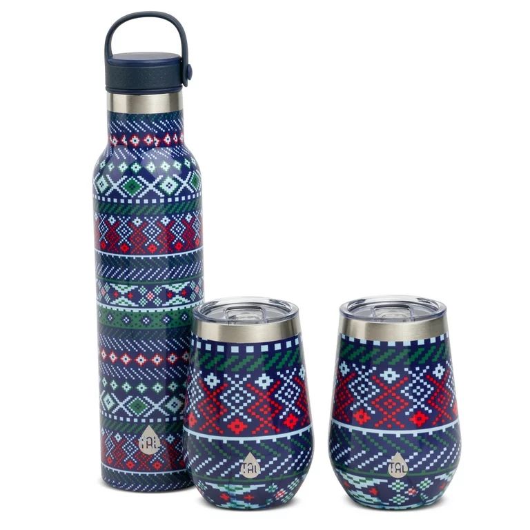 TAL Stainless Steel 26 fl oz Merlot Bottle and 12 fl oz Wine Tumbler, 3 Piece Set, Blue Multi | Walmart (US)