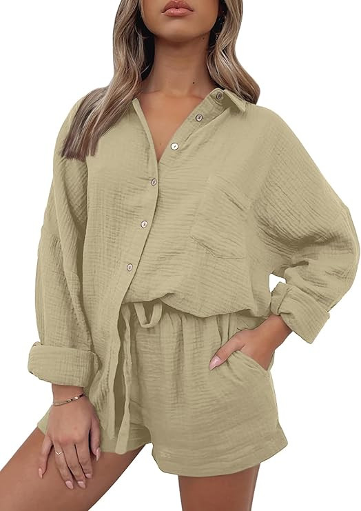 AUTOMET 2 Piece Sets For Women Lounge Wear Matching Two Piece Pajama Fashion Oversized Shirts And... | Amazon (US)