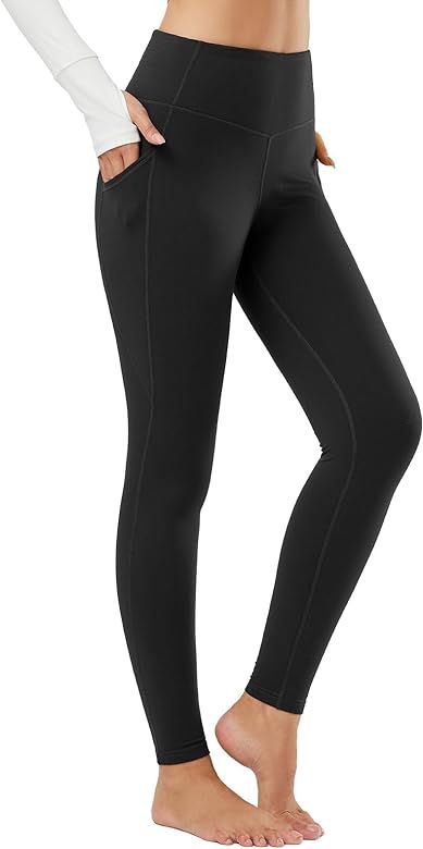 BALEAF Women's Fleece Lined Leggings Thermal Warm Tights High Waisted Yoga Pants Cold Weather with P | Amazon (US)