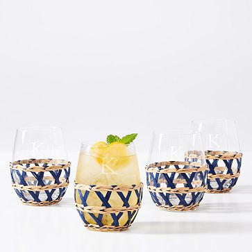 Raffia Wrapped Stemless Wine Glasses Glass, Set of 4 | Mark and Graham