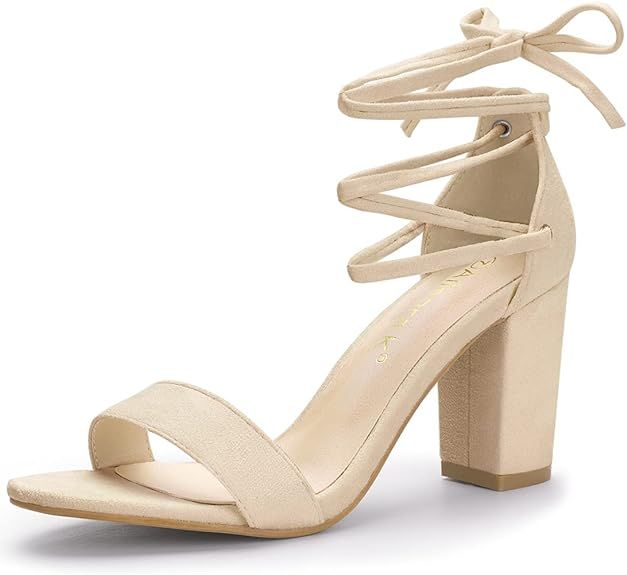 Allegra K Women's Tie Up Strappy Heels Chunky High Heels Sandal | Amazon (US)