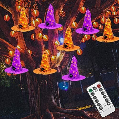 Twinkle Star Halloween Decorations 8 Pcs Lighted Hanging Witch Hats, 14ft 56 LEDs Halloween Indoo... | Amazon (US)