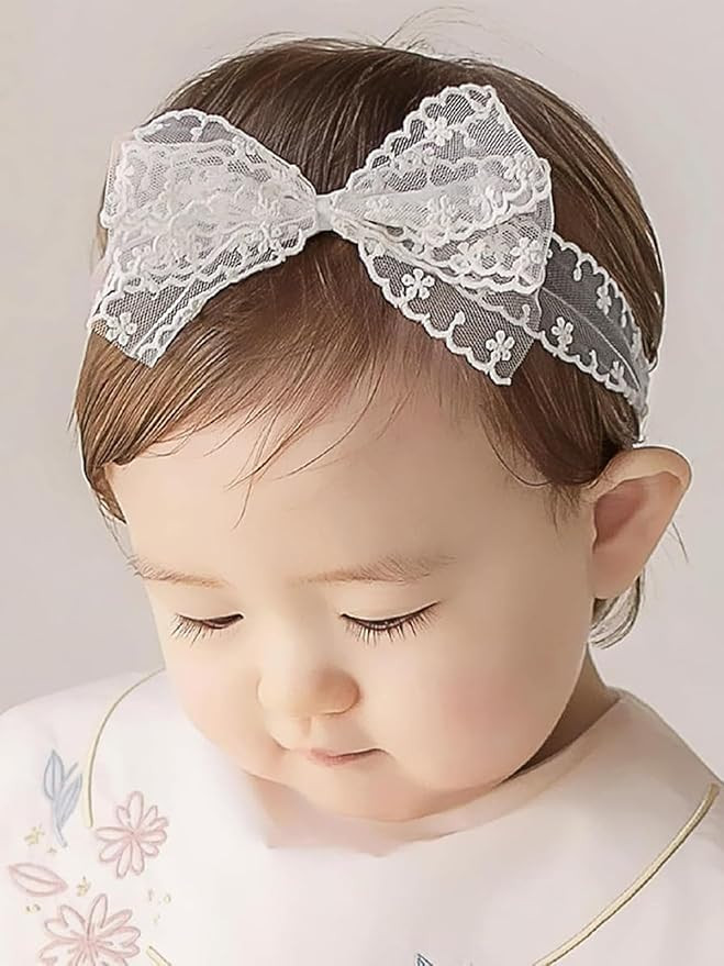 Baby Girls Bow Lace Headband Cute Pink Soft Hairband White Butterfly Knot Headbands for Newborn I... | Amazon (US)