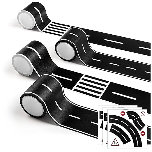 HFKPJRT Removable Toy Car Road Tape Stickers for Kids, 4 Rolls Roadway Tape with Curves, Black Re... | Amazon (US)