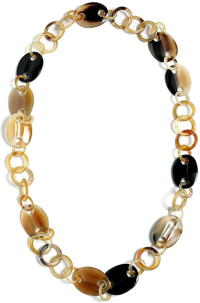Bling Jewelry Natural Beige Brown Buffalo Horn Boho Tribal Link Chain Wrap Necklace or Fan Bib Co... | Amazon (US)