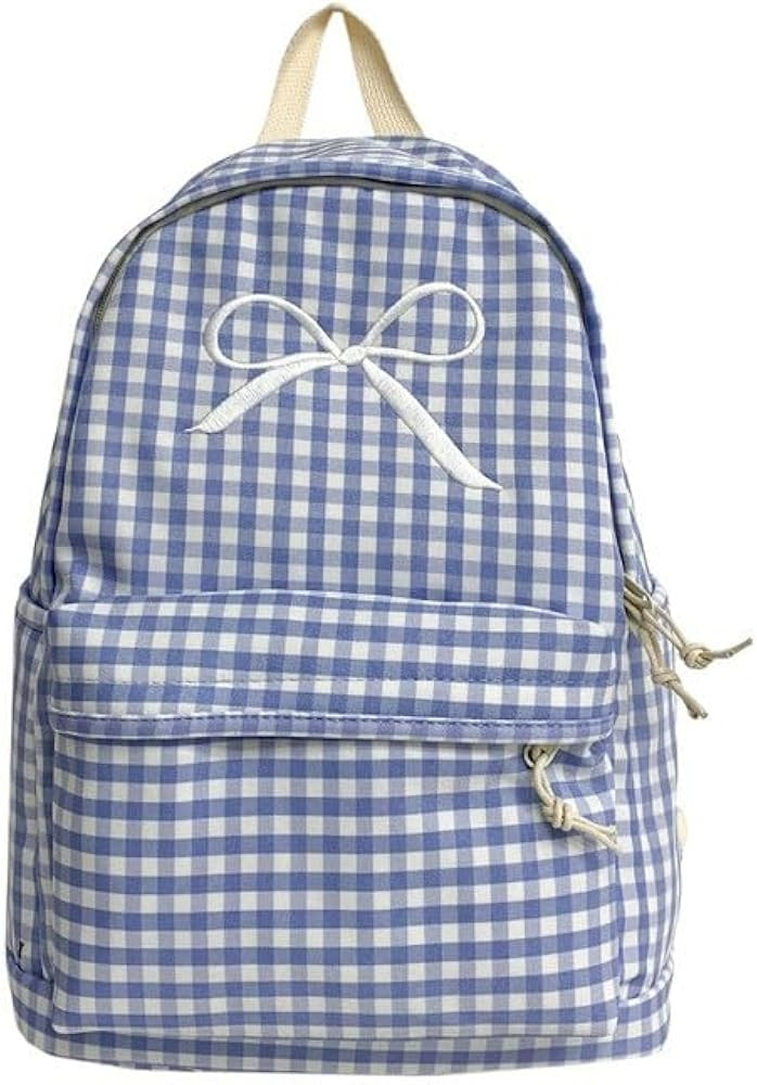 Womens Small Cute Trendy Plaid Preppy Backpack Y2k Aesthetic Kawaii Bow Checkered Daypack Coquett... | Amazon (US)