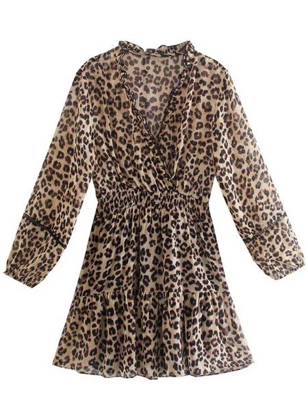 'Meryl' Frilled Leopard Printed Mini Dress | Goodnight Macaroon