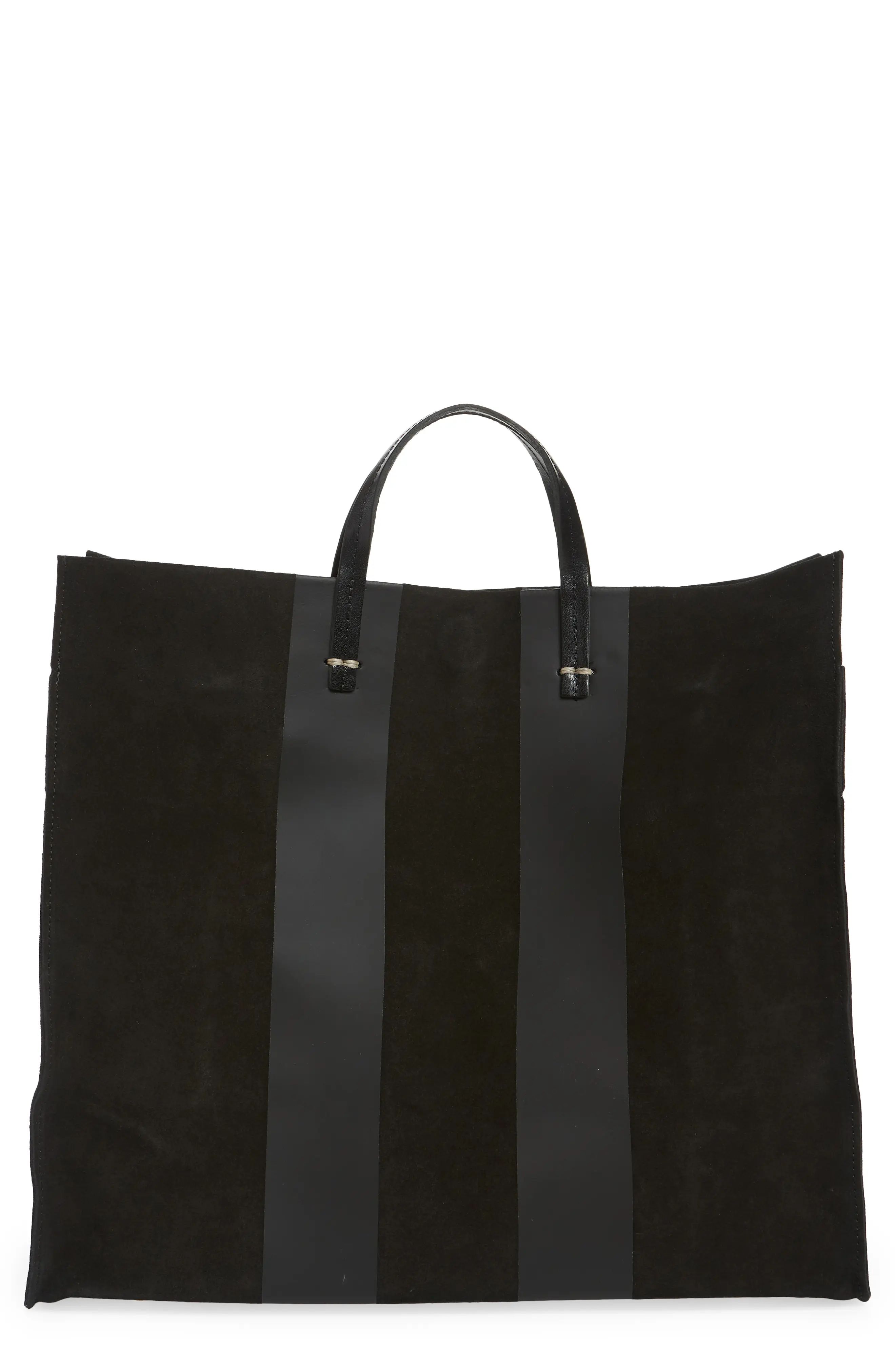 Clare V. Simple Leather & Suede Tote in Black Suede at Nordstrom | Nordstrom
