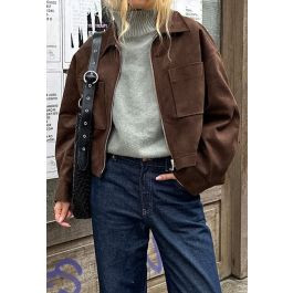 Retro-Edgy Zipper Pocket Faux Suede Jacket | Chicwish