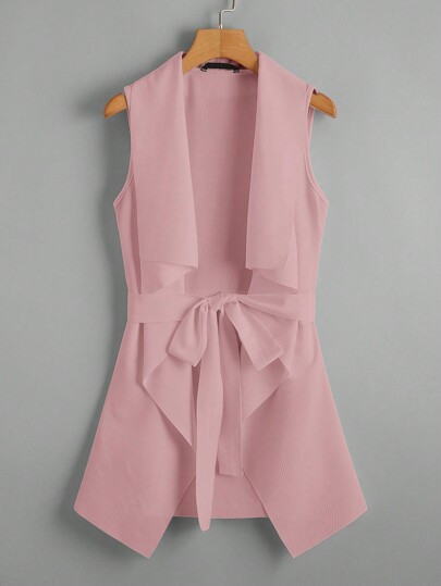 SHEIN Clasi Waterfall Collar Belted Vest Coat | SHEIN
