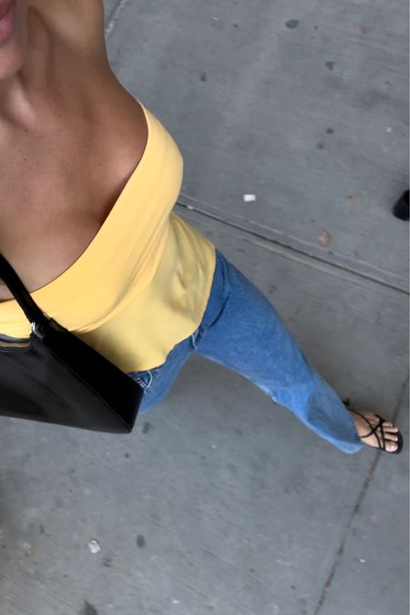 Yellow strapless top