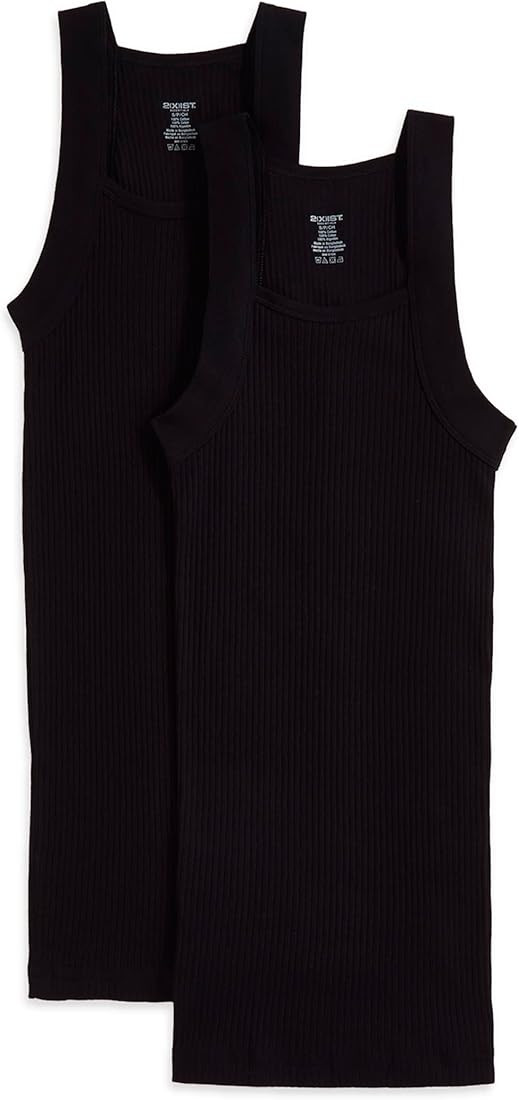 2(X)IST Men's Essential Cotton Square Cut Tank 2-Pack Deep Black, Medium at Amazon Men’s Clothi... | Amazon (US)
