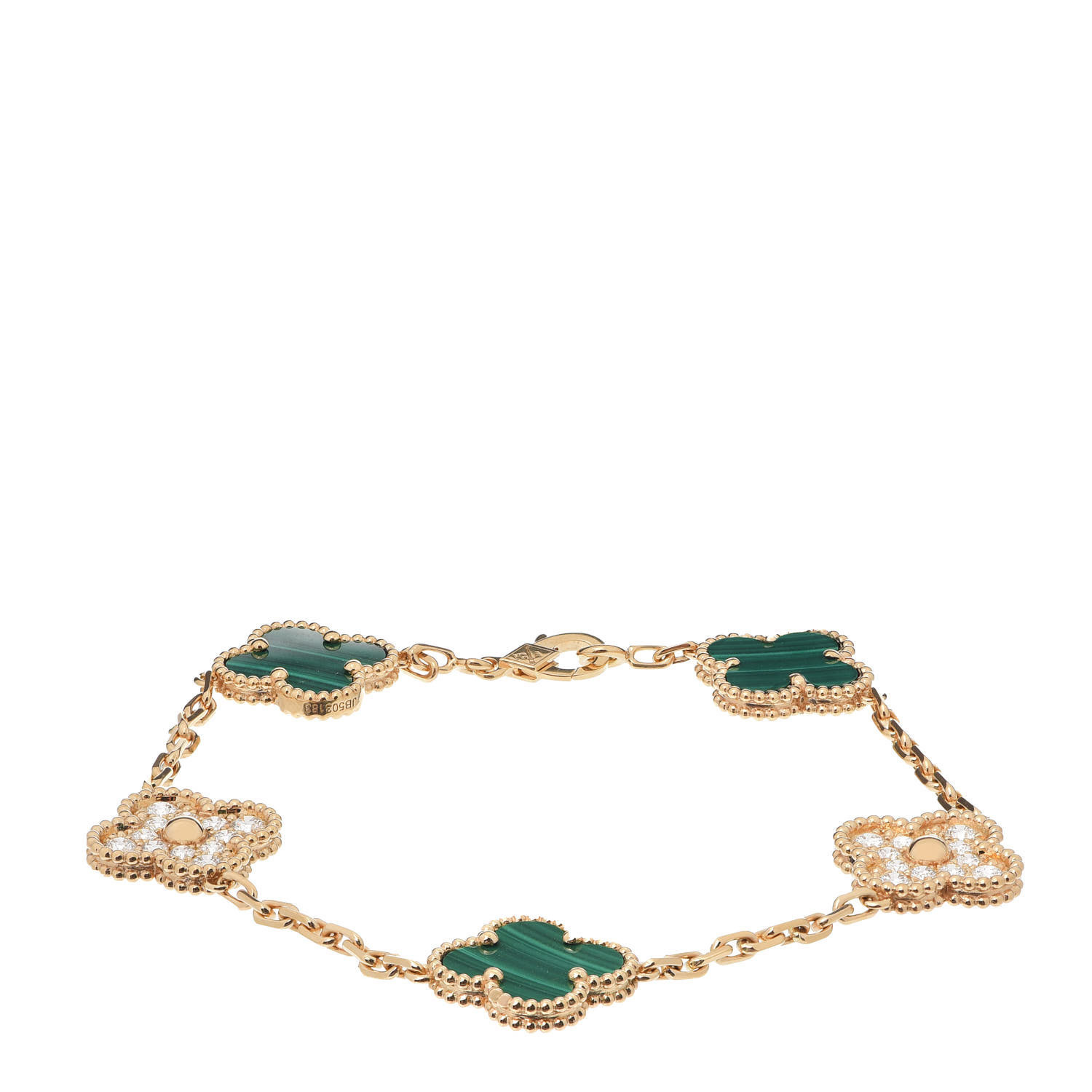 VAN CLEEF & ARPELS

18K Yellow Gold Diamond Malachite 5 Motifs Vintage Alhambra Bracelet | Fashionphile
