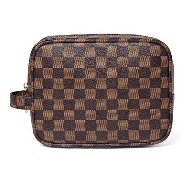 Daisy Rose Luxury Checkered Make Up Bag | PU Vegan Leather Cosmetic toiletry Travel bag (Brown) | Walmart (US)