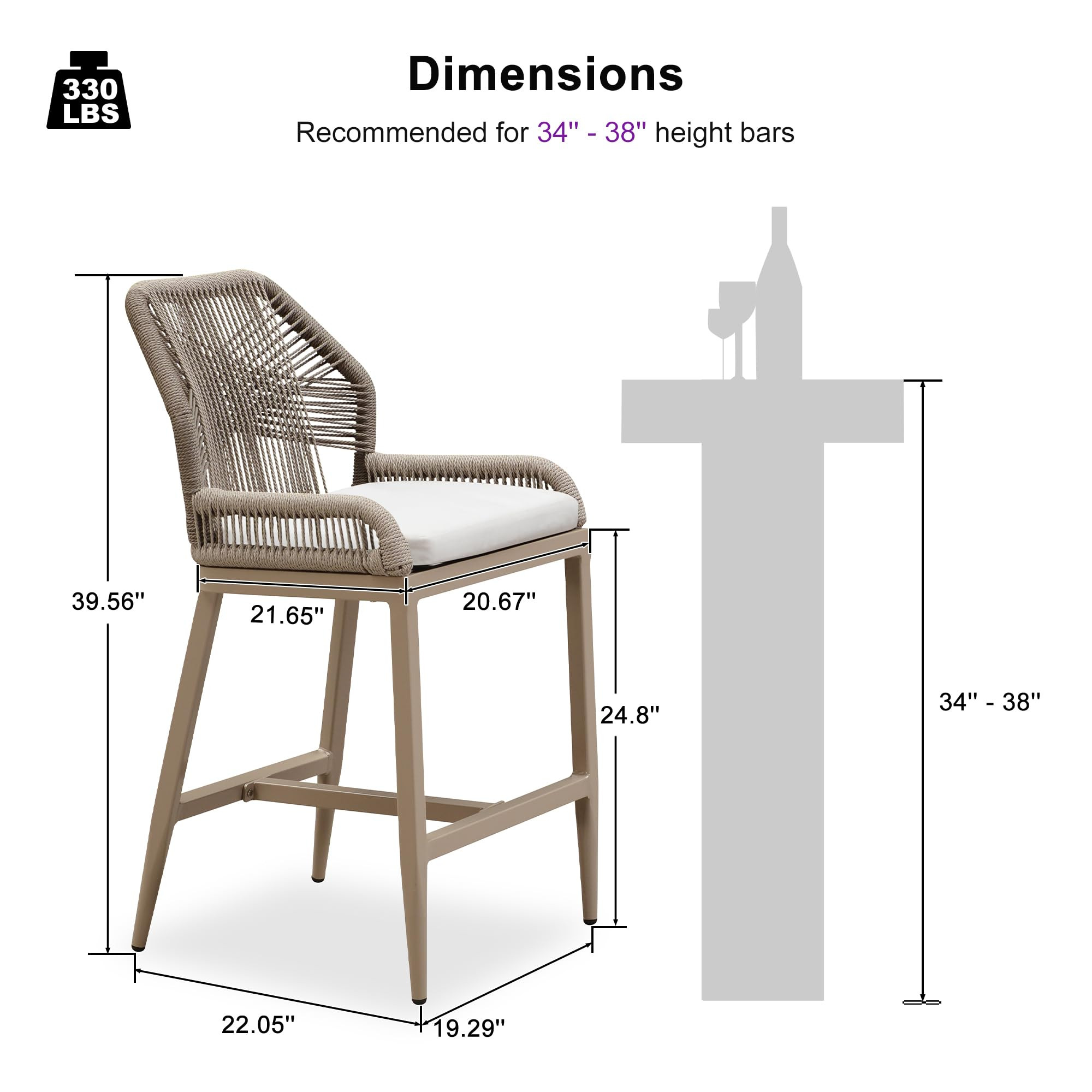 PURPLE LEAF Patio Sunbrella Counter Height Bar Stools 24" H Set of 2 Modern Rattan Bar Chairs Alu... | Amazon (US)