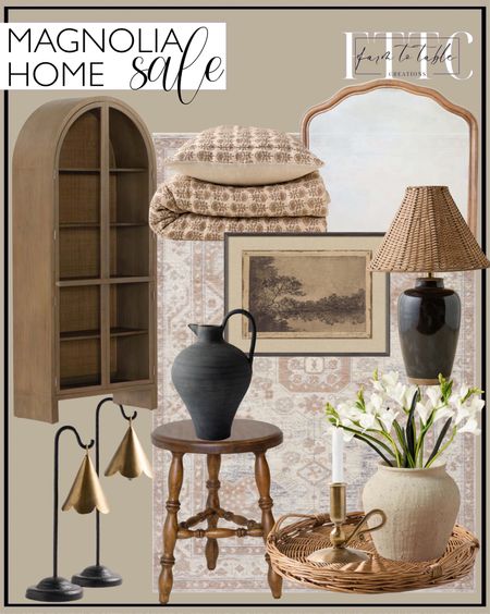 Magnolia Home Sale. Follow @farmtotablecreations on Instagram for more inspiration.

Mariel Standing Scalloped Bell. Ravine Black Ceramic Jug. Carlisle Ivory Taupe Rug. Small Textured Adrienne Vase. Clea Cabinet. Olivia Wood Framed Mantle Mirror. Amalia Table Lamp with Woven Shade. Flora Block Print Quilt - Natural. Heirloom #10 by Hannah Winters. Lavinia Turned Leg Stool. Wicker Tray with Handles. Freesia Bundle. Brass Wright Taper Holder. 

#LTKsalealert #LTKhome #LTKfindsunder50