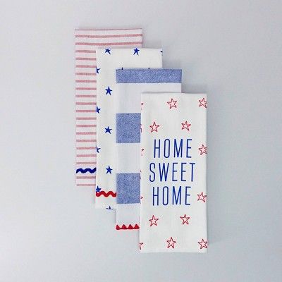 4ct Dish Towels Home Sweet Home Red/White/Blue - Bullseye's Playground™ | Target