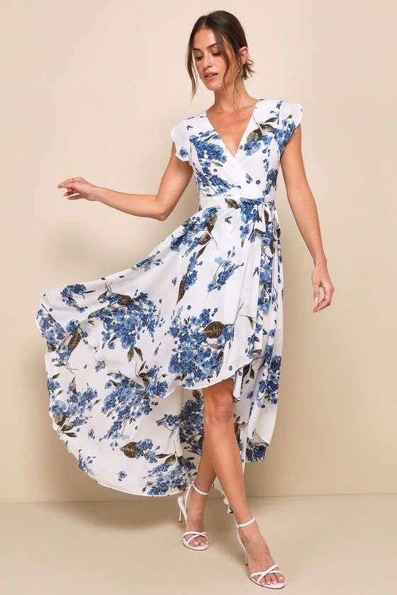 French Countryside White Floral Print High-Low Dress | Lulus