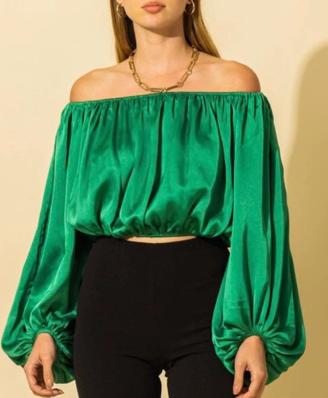 Satin off Shoulder Crop Blouse - Etsy | Etsy (US)