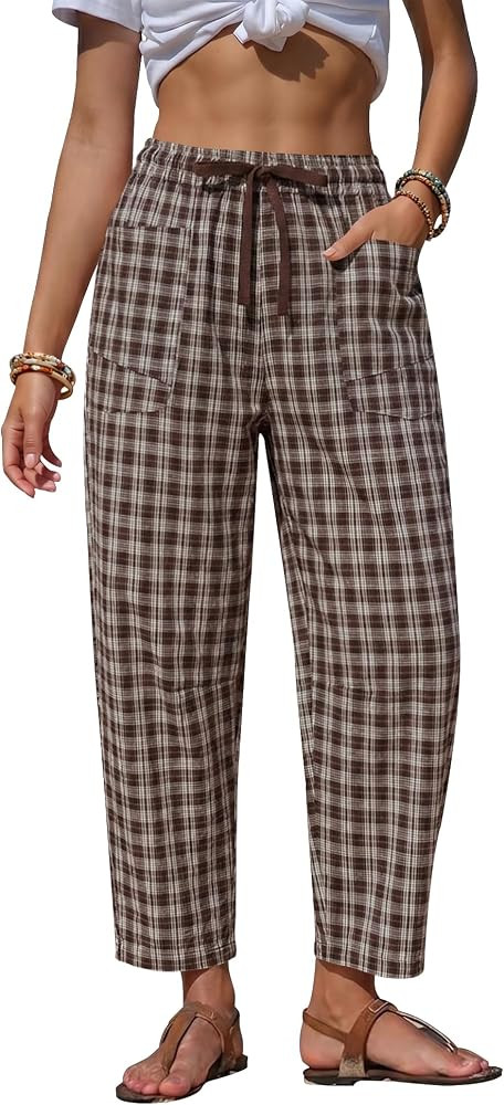 AKEWEI Womens Wide Leg Beach Pants Elastic Waist Lightweight Casual Flowy Palazzo Lounge Trousers... | Amazon (US)