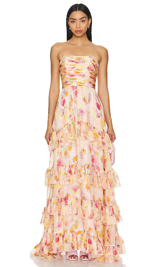 Mallory Tiered Gown in Flowers In Cloud | Revolve Clothing (Global)