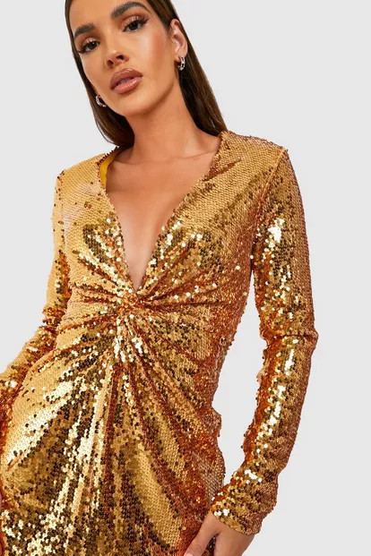 Sequin Twist Front Midi Party Dress | Boohoo.com (US & CA)