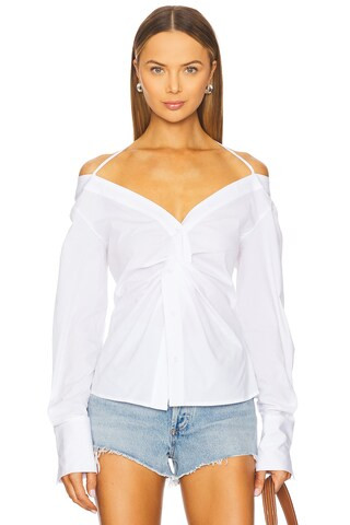 Good American Poplin Off Shoulder Top in White001 from www.revolveclothing.com | Revolve Clothing (Global)