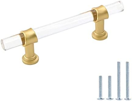goldenwarm 5 Pack Acrylic Drawer Pulls 3in Gold Cabinet Pulls - LS9165GD76 Acrylic Handles for Ki... | Amazon (US)