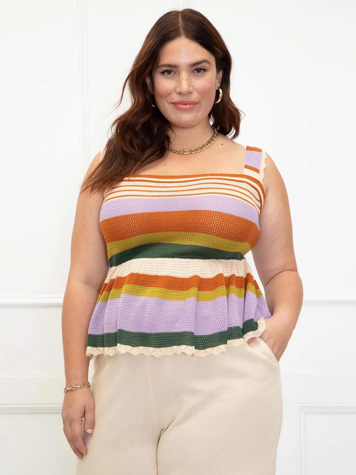 ELOQUII Elements Women's Plus Size Crochet Stripe Peplum Top - Walmart.com | Walmart (US)