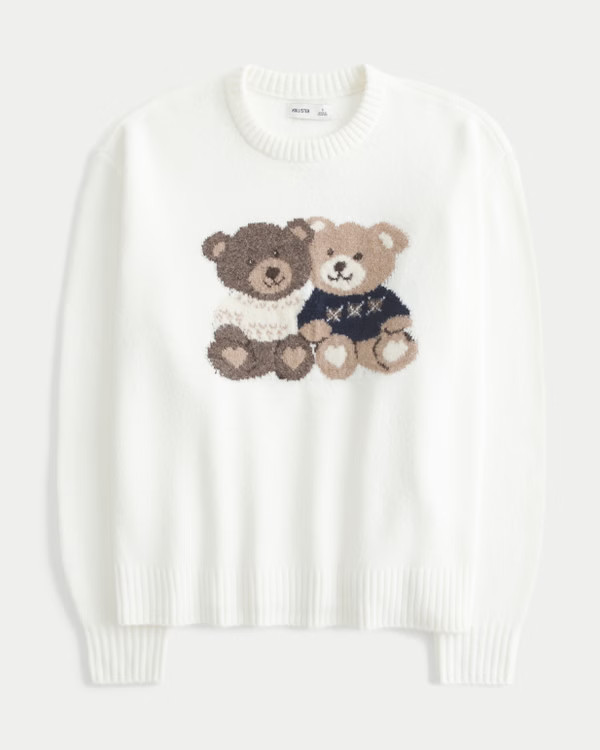 Oversized Teddy Bear Graphic Crew Sweater | Hollister (US)