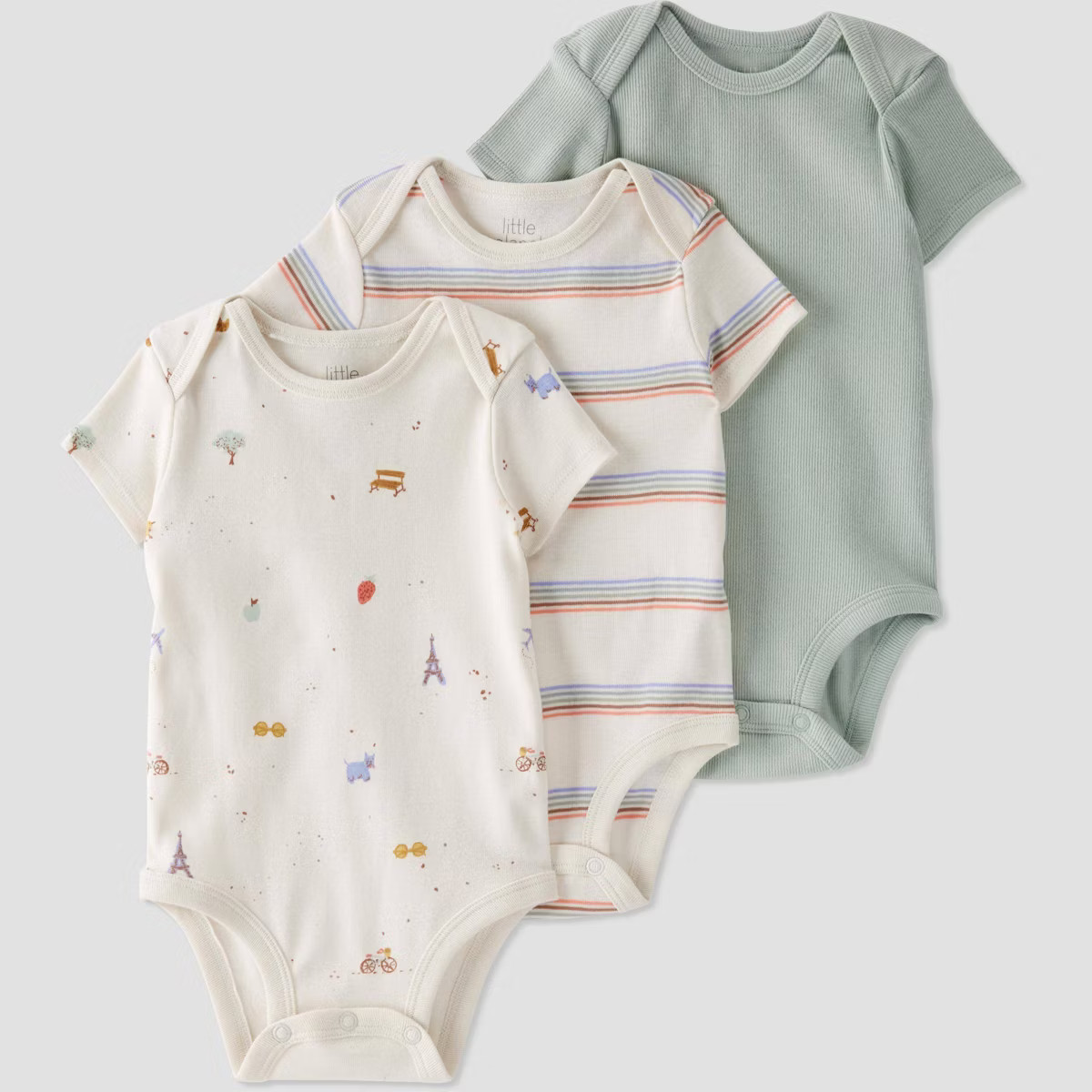 Little Planet by Carter’s Organic Baby 3pk Striped Bodysuit - White/Green | Target