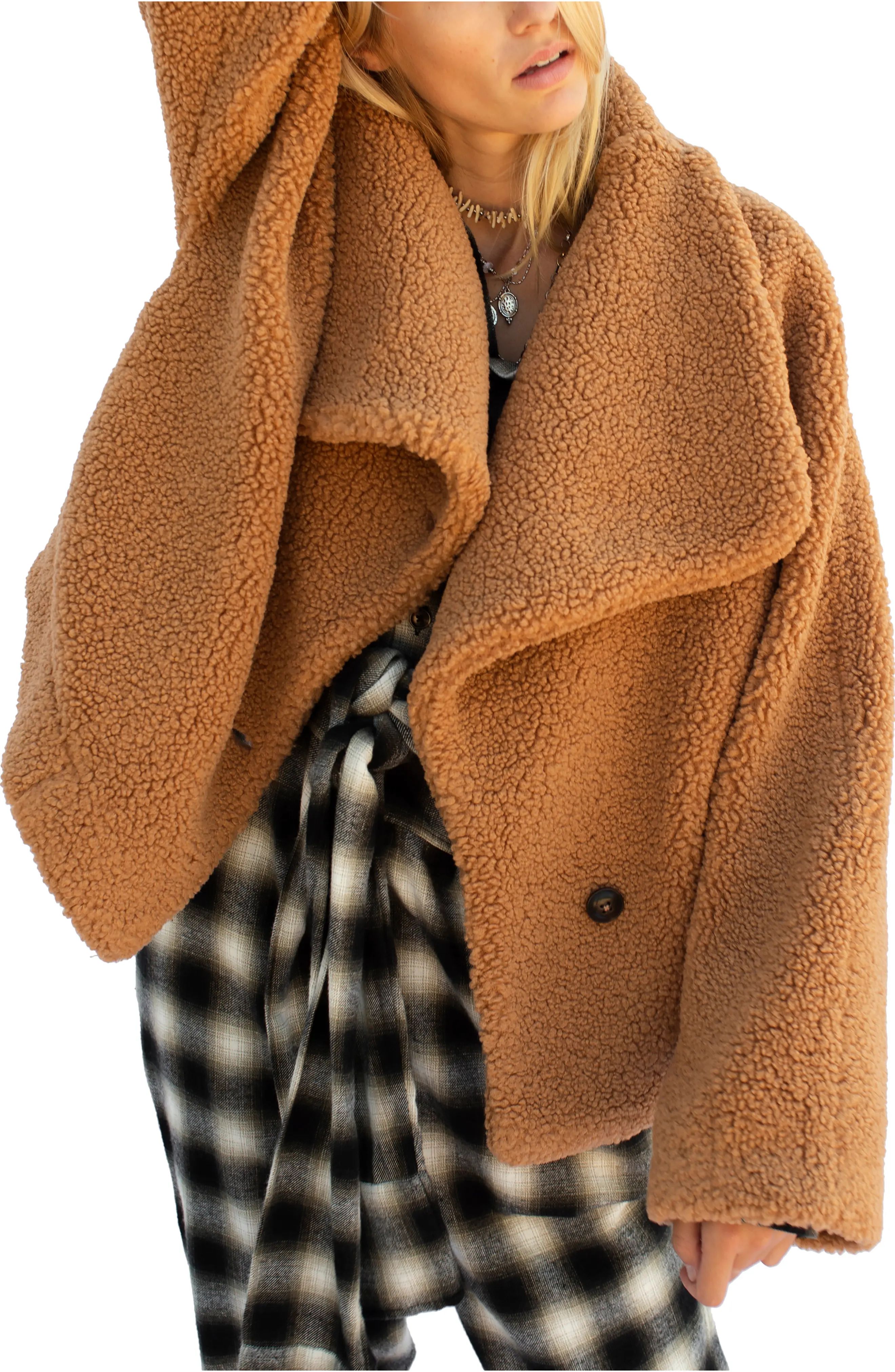 Women's Free People Izzy Wrap Teddy Coat, Size X-Small - Brown | Nordstrom