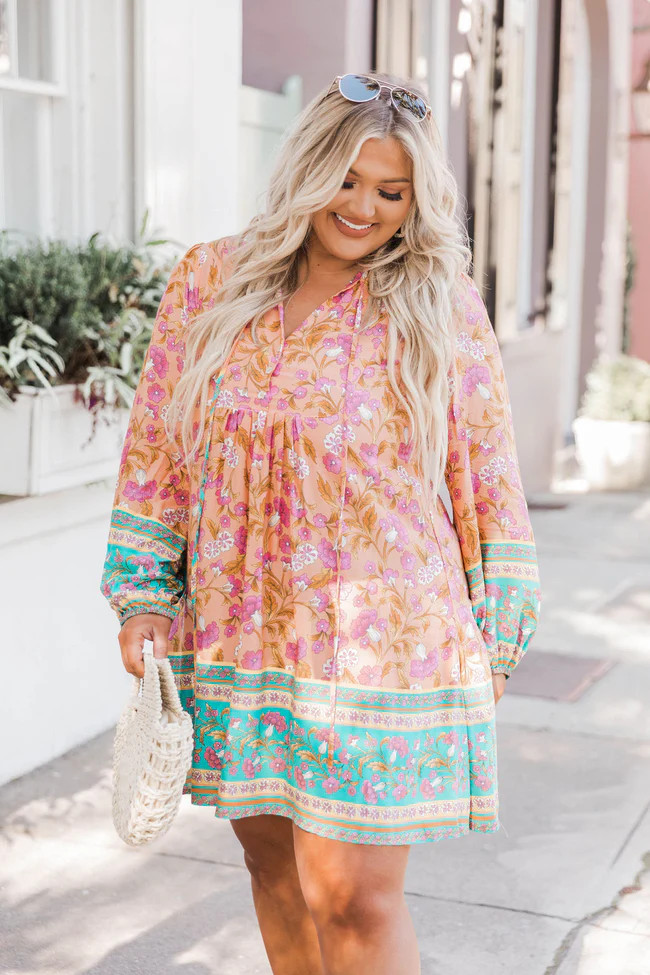 Sunset Chaser Tangerine Printed Mini Dress | The Pink Lily Boutique