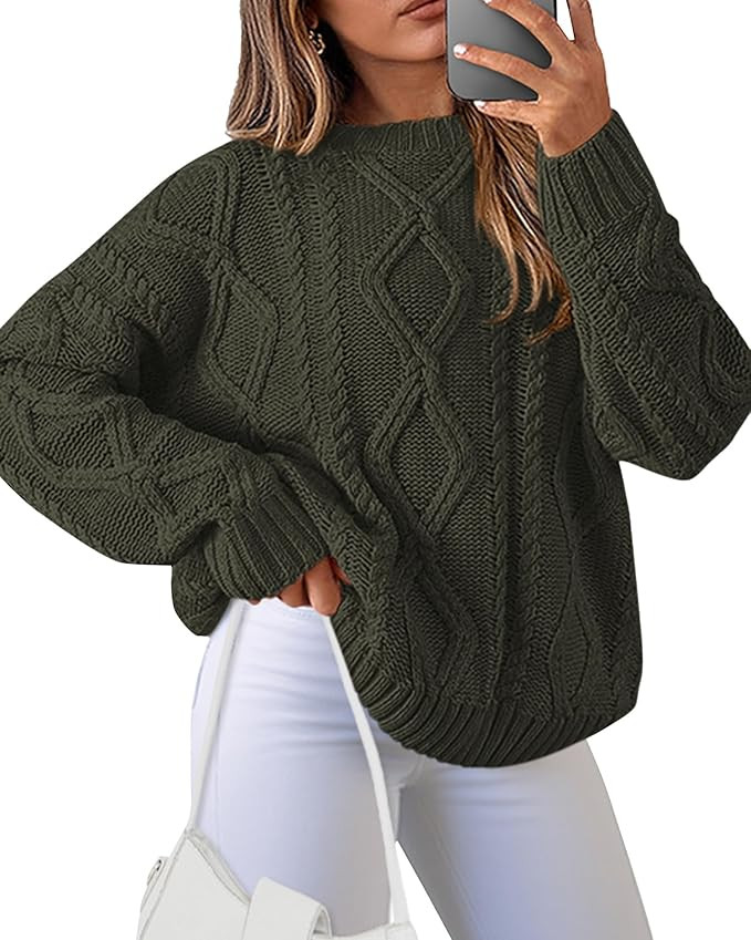 BTFBM Casual Women Long Sleeve Sweater 2025 Fall Ribbed Knit Pullover Loose Crewneck Cable Sweate... | Amazon (US)