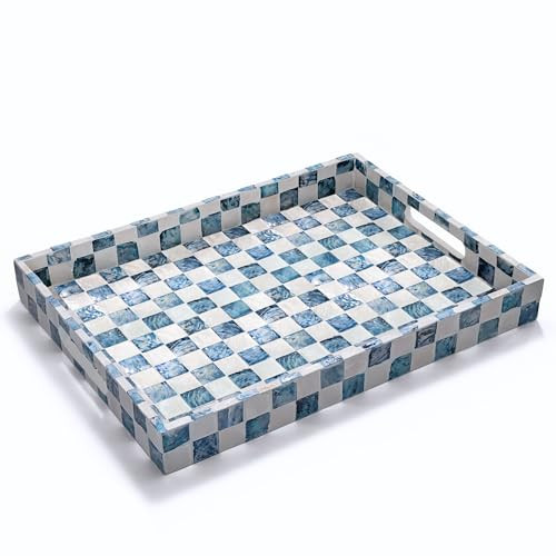 CHI AN HOME 15.8" x 11.8" Decorative Rectangular Tray with Natural Capiz Shells, Checkered Tray w... | Amazon (US)