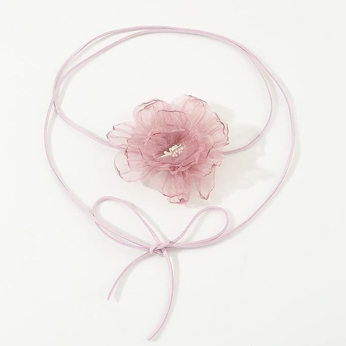 Vintage Handmade Large Flower Choker Necklace Long Suede Artificial Tulle Rose Tie Collar Neck Ch... | Amazon (US)