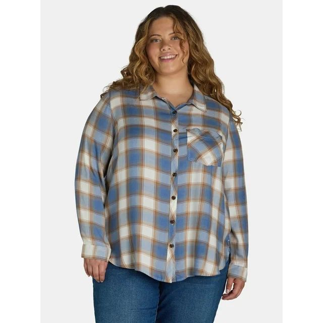 Terra & Sky Women's Plus Plaid Button-Down Shirt, Sizes 0X-5X | Walmart (US)