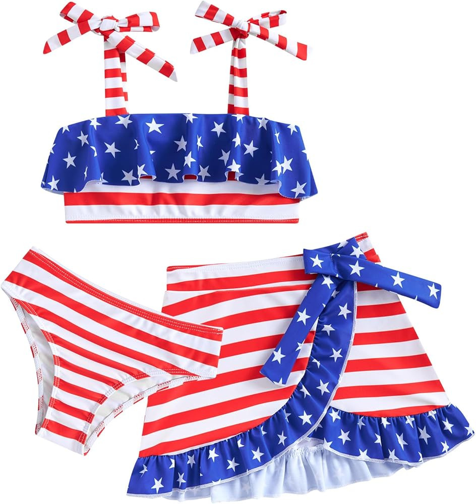 ALISISTER Girls Swimsuit 3 Piece Bathing Suits Flounce Bikini Tankini Set Beach Swimwear with Cov... | Amazon (US)