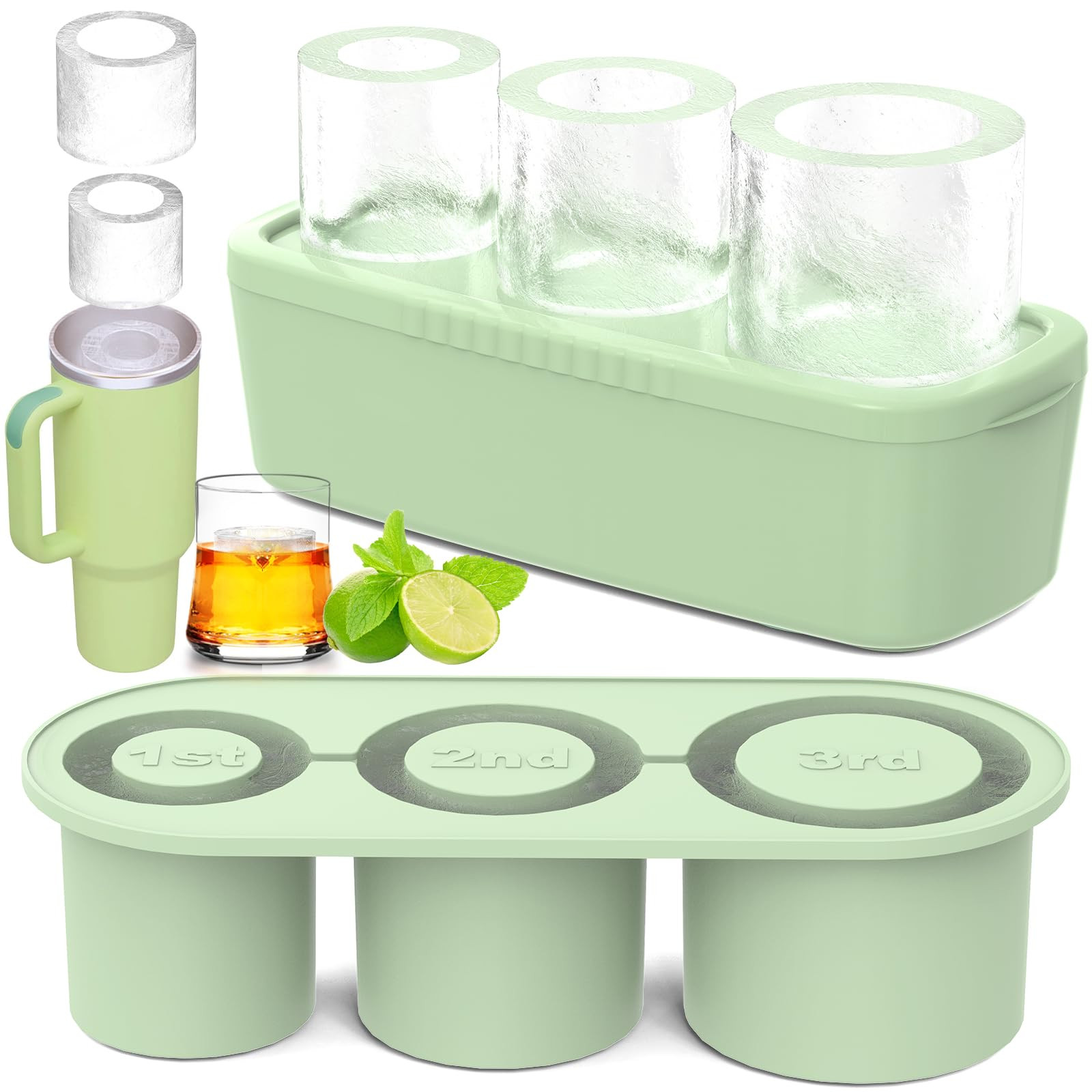 Ice Cube Tray for Tumbler Cup 30Oz-40Oz, 3 Pcs Silicone Cylinder Ice Mold with Lid and Bin for Fr... | Amazon (US)