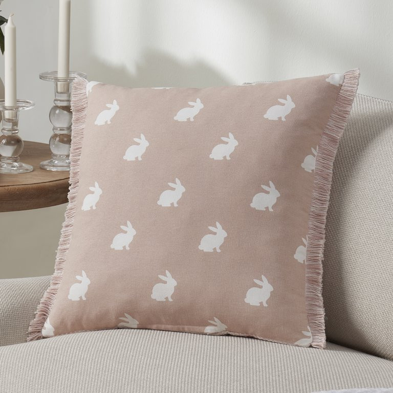 My Texas House Kailey 18" x 18" Blush Pink Bunny Cotton Decorative Pillow - Walmart.com | Walmart (US)