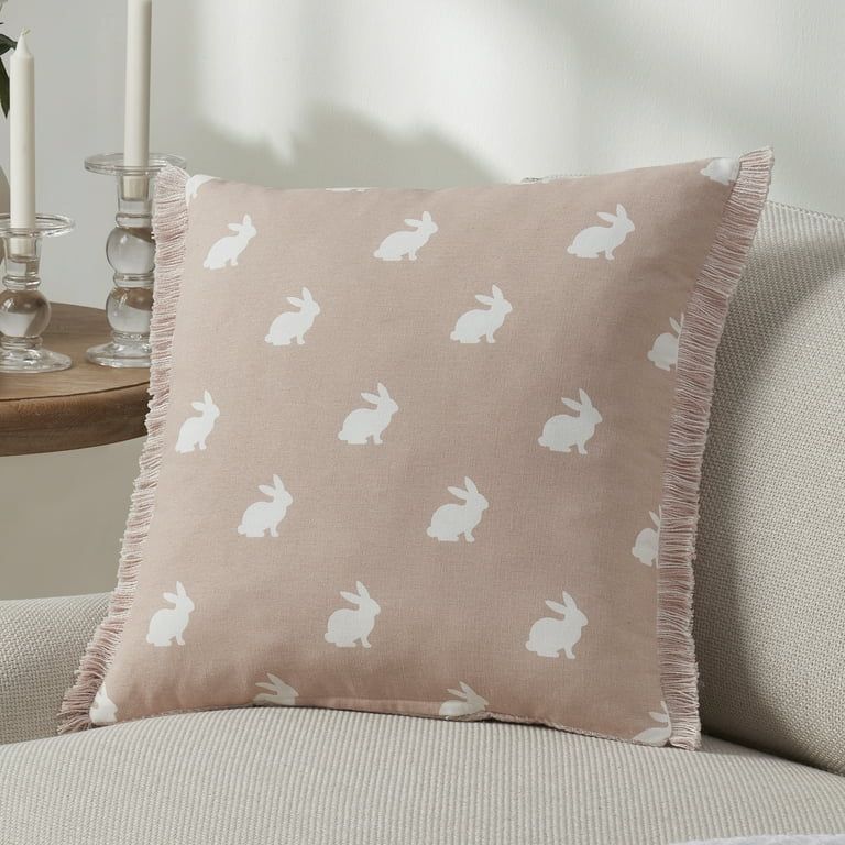 My Texas House Kailey Blush Pink Bunny Cotton Decorative Pillow, 18" x 18" | Walmart (US)