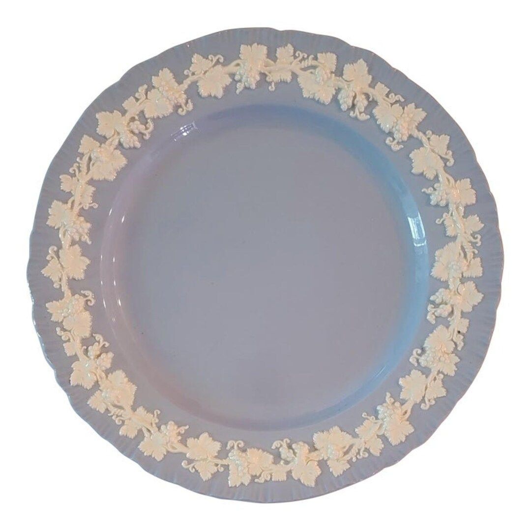 Wedgwood Etruria Cream on Blue Embossed Queensware 10" Dinner Plate Barlaston...Lavendar on Cream... | Etsy (US)