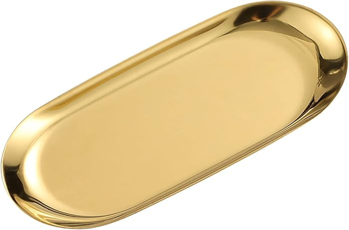 1 Pcs Gold Trinket Tray Oval Stainless Steel Small Serving Trays Towel Storage Dish Plate Tea Fru... | Amazon (US)