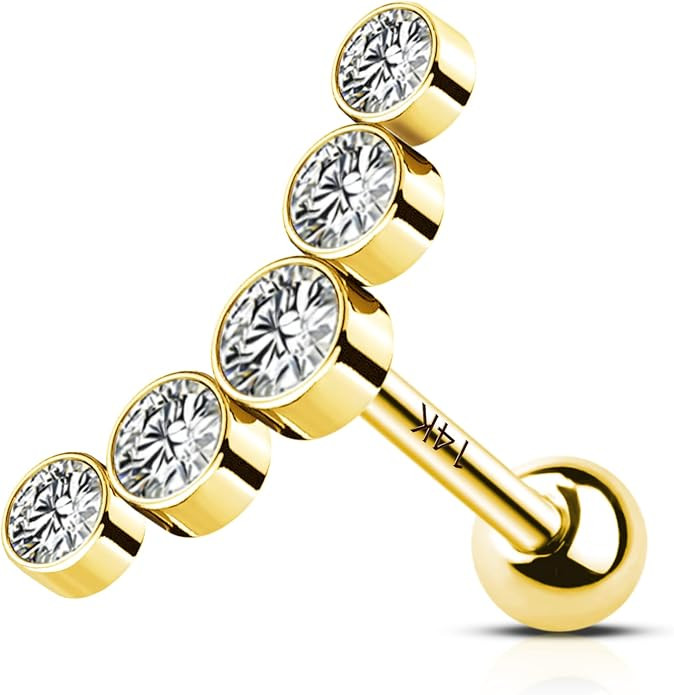 MeIighting 14K Gold Helix Earrings 16G Clear CZ Cartilage Earrings Tragus Piercing Earrings Stud ... | Amazon (US)