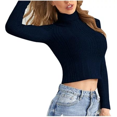 Larisalt Sweaters For Women Trendy Womens V Neck Waffle Knit Cropped Top Long Sleeve Pullover Crop S | Walmart (US)