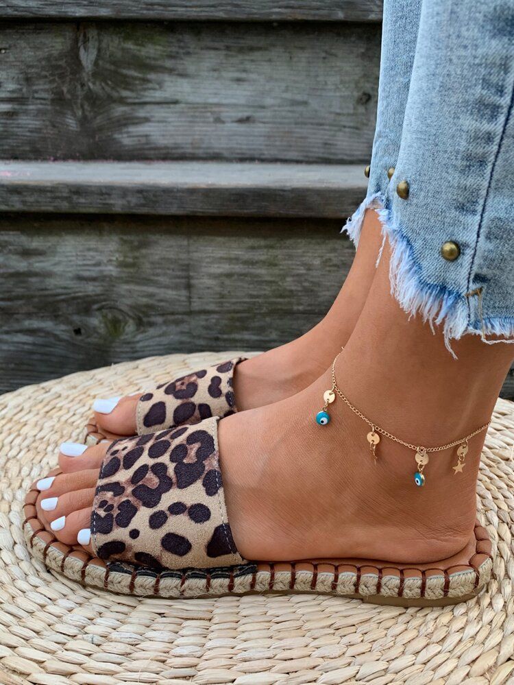 Leopard Print Espadrille Slide Sandals | SHEIN